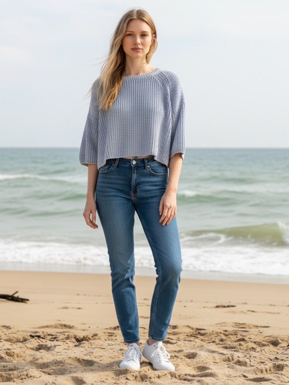 Free people cropped boxy summer sweater blue cotton blend size medium women’s